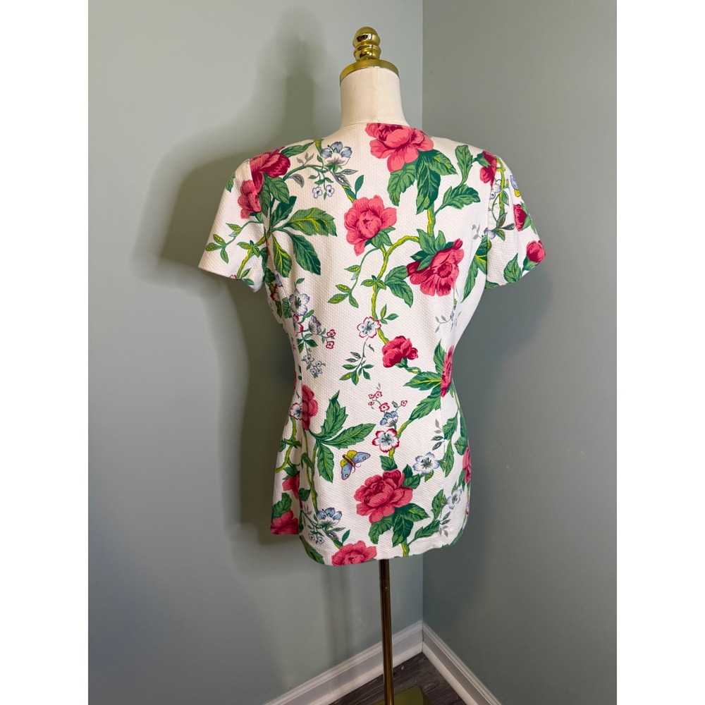 Vintage Adrienne Vittadini Butterfly Print Pique Cotton Button Tunic Dress White - Picture 2 of 4